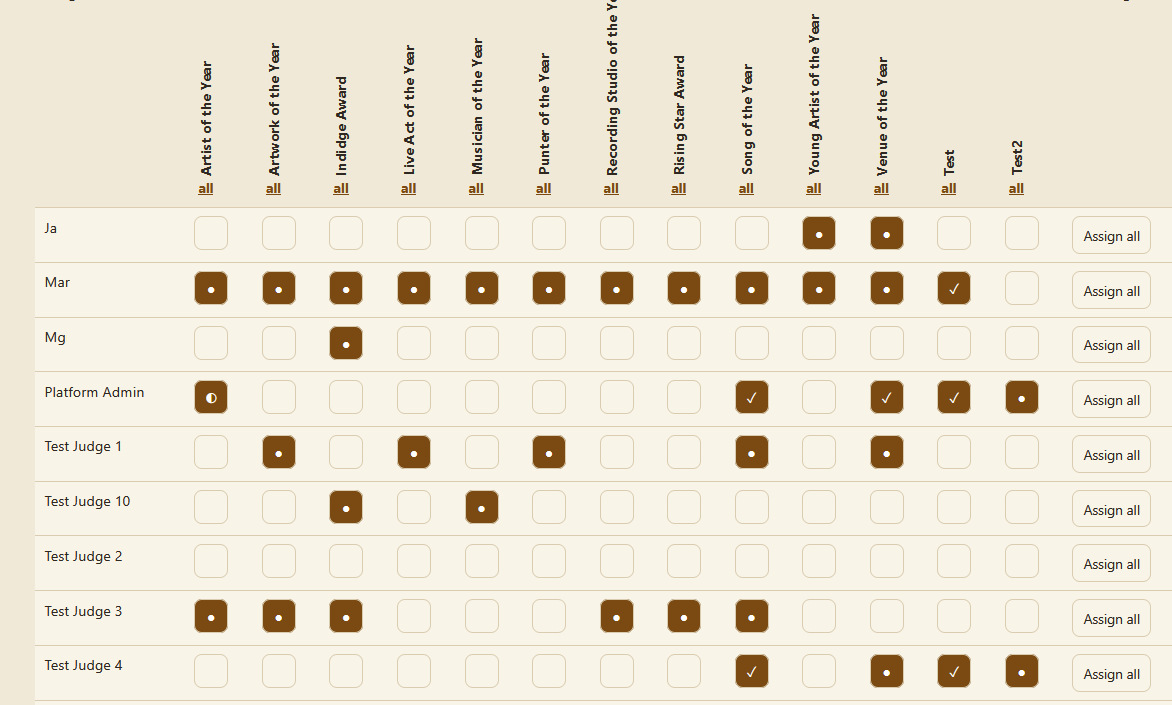 The judge scoring screen